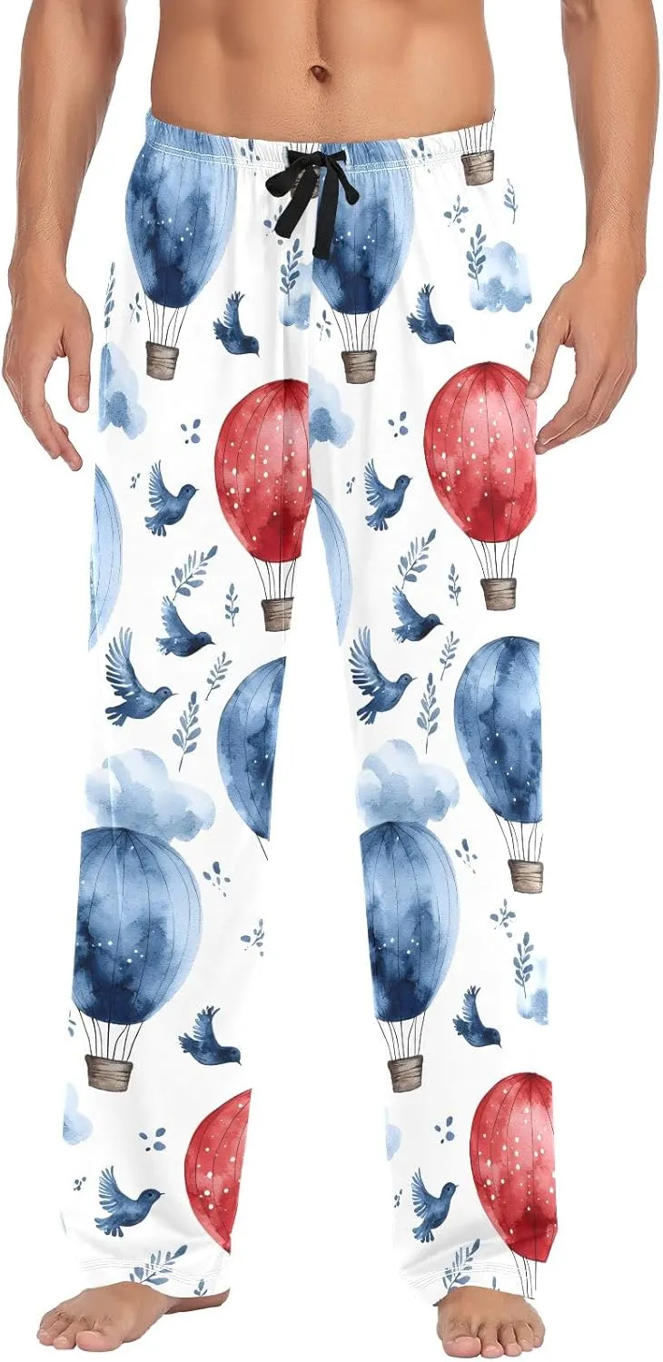 Animal Leaves Hot Air Balloon Men's Pajama Pants Lightweight Sleepwear Bottom Lounge Pants