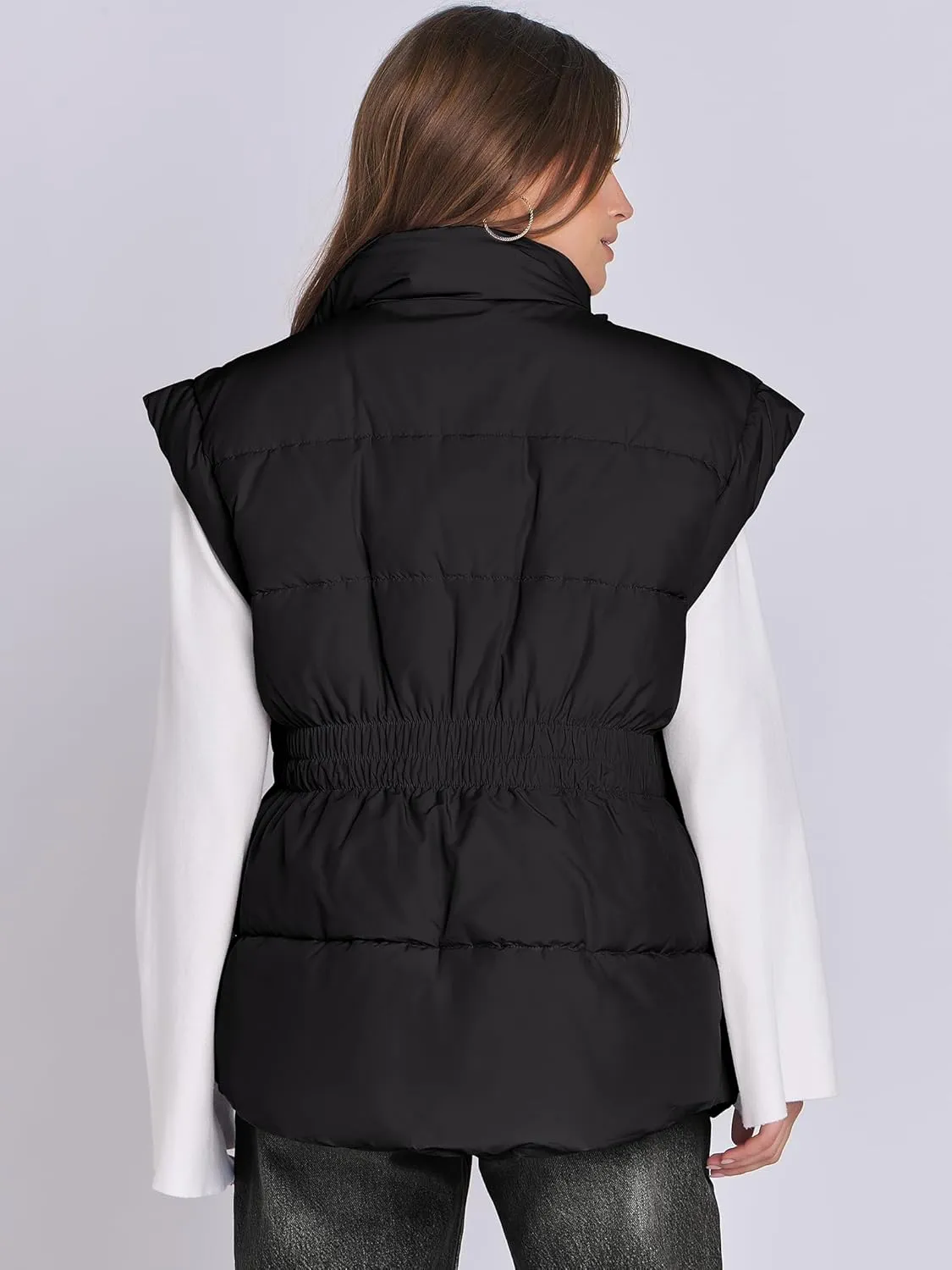 ANRABESS Women Puffer Vest Oversized Sleeveless Zip Up Stand Collar Lightweight Jackets 2025 Winter Warm Puffy Down Coats