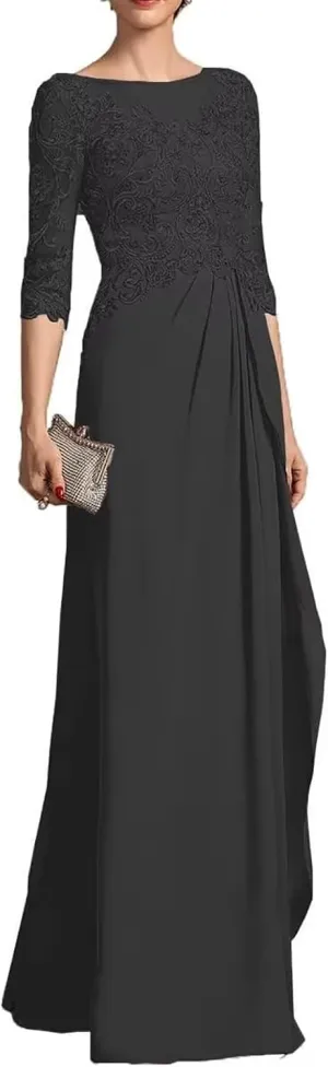 Appliques Mother of The Bride Dresses for Women Ruffles Chiffon Formal Dress with Sleevess Evening Gown