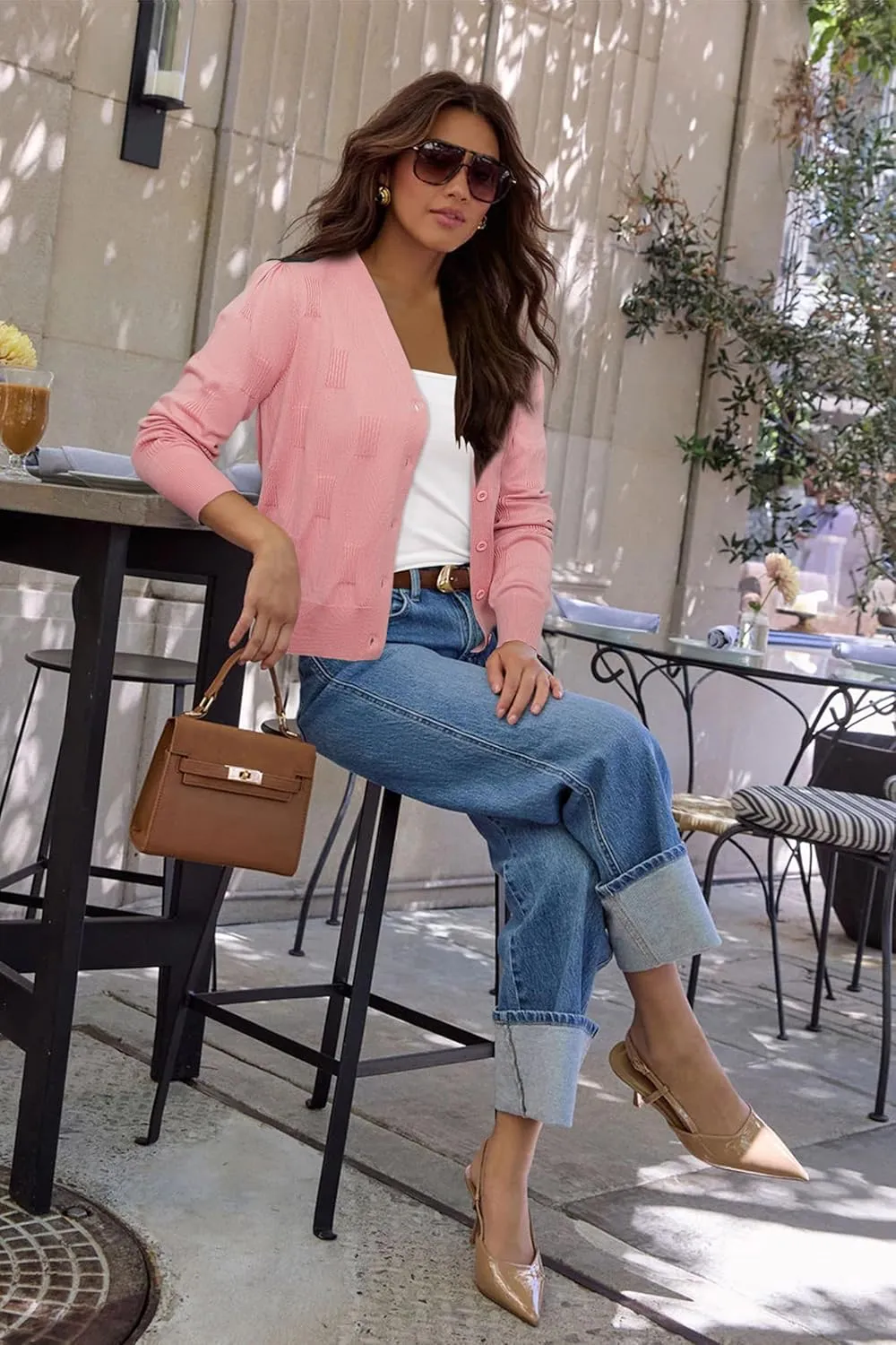 Arach&Cloz Womens Cropped Cardigan Lightweight 2025 Long Sleeve Bolero Shrug Knit Sweater Tops Cozy Clouds