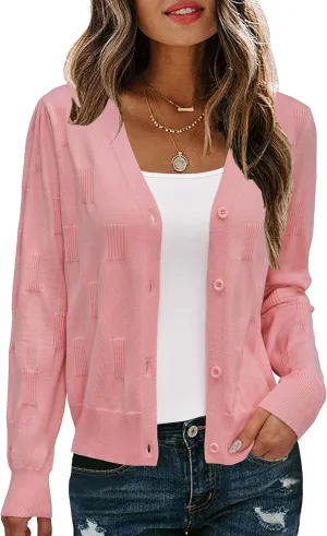 Arach&Cloz Womens Cropped Cardigan Lightweight 2025 Long Sleeve Bolero Shrug Knit Sweater Tops Cozy Clouds