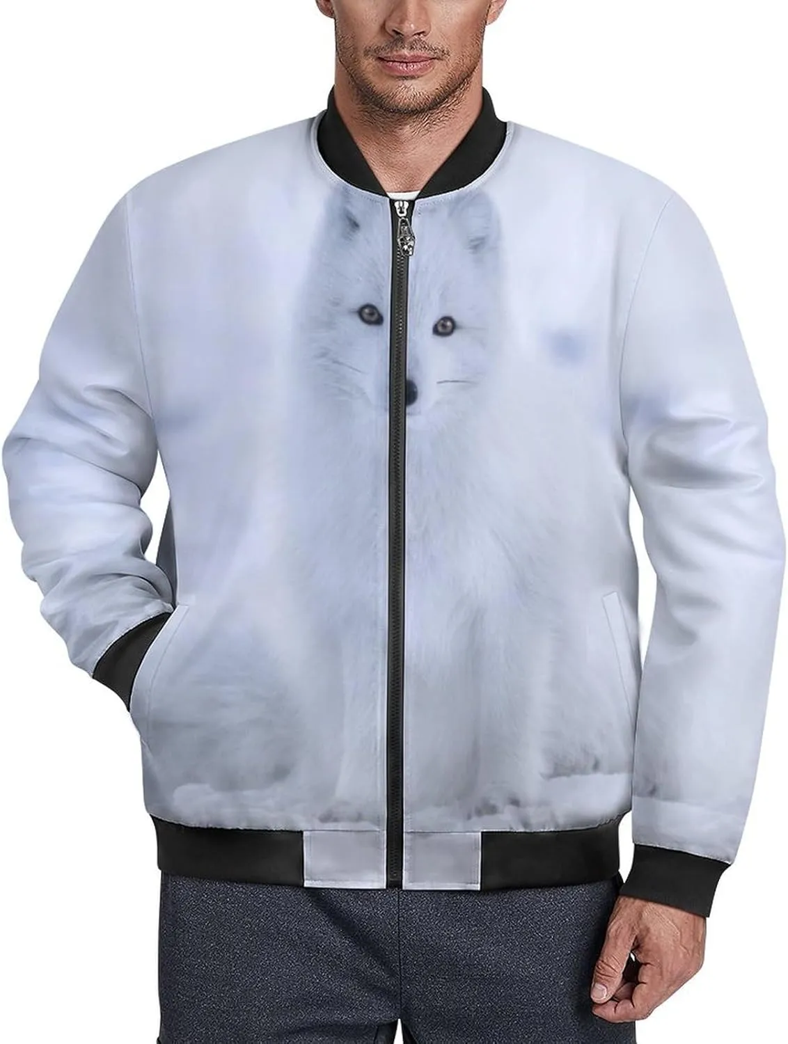 Arctic Fox in The Snow Men's Bomber Jacket Lightweight Windbreaker Fashion Spring Fall Coats Casual Jackets for Men