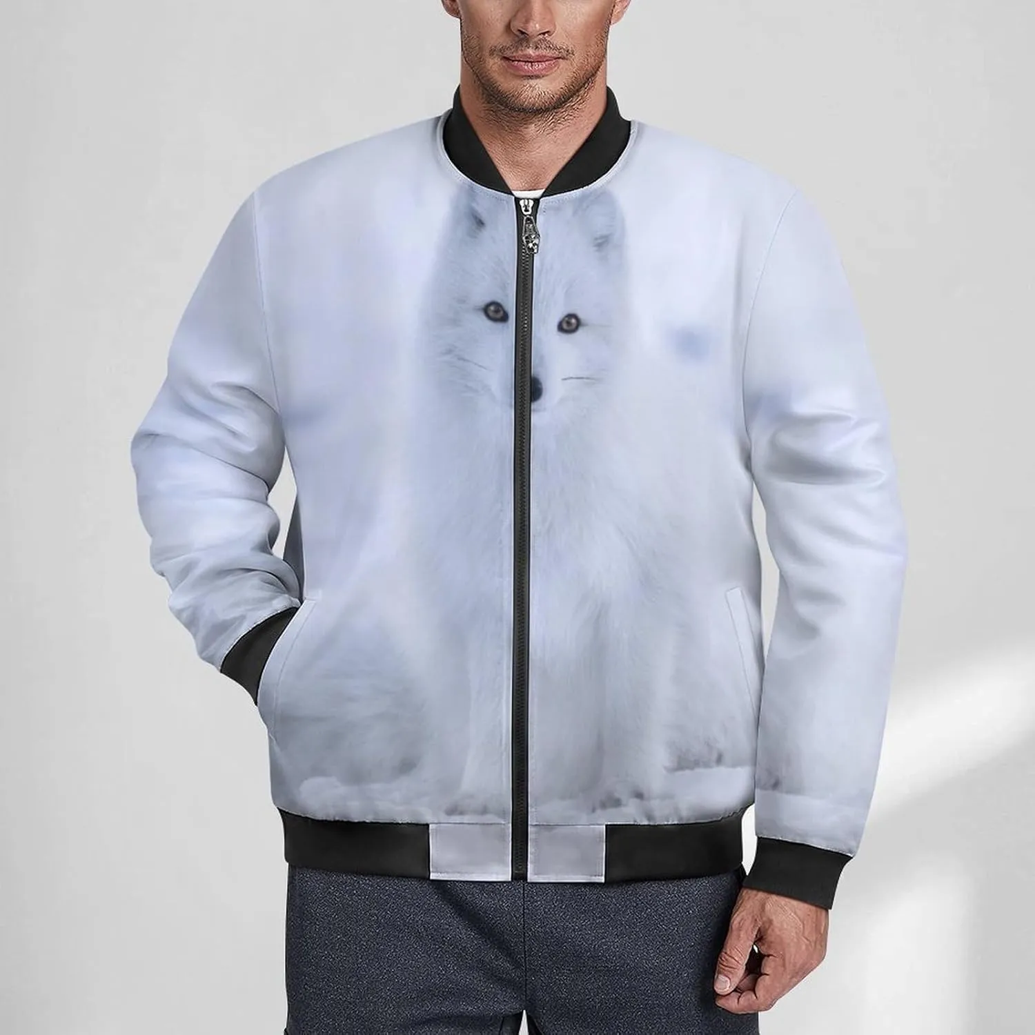 Arctic Fox in The Snow Men's Bomber Jacket Lightweight Windbreaker Fashion Spring Fall Coats Casual Jackets for Men