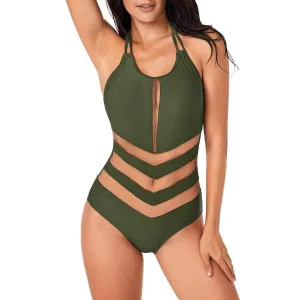 Army Green Mesh One-Piece Summer Bathing Suit