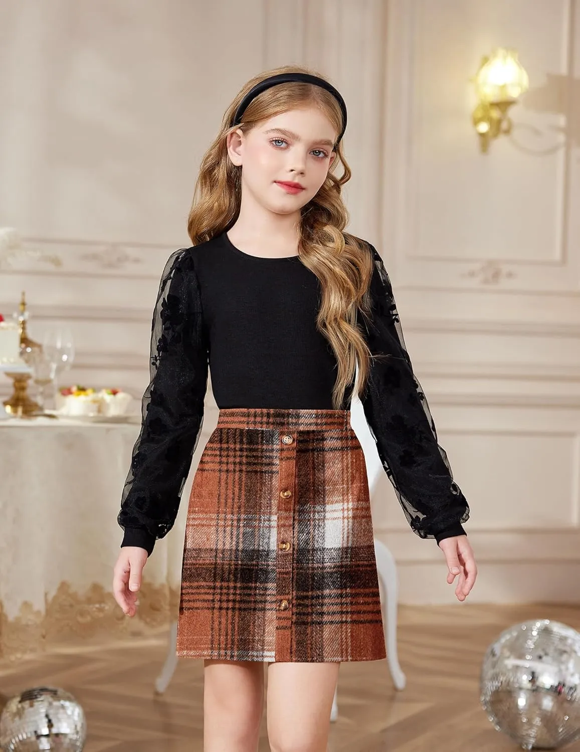 Arshiner Girl's Skirt Sets Casual Fall Outfits Corduroy Skirt and Long Sleeve Rib Knit Shirt Tops Trendy 2 Piece Clothes