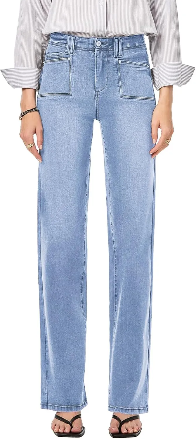 Astylish Womens Wide Leg Jeans High Waisted Stretchy Buttoned Denim Pants Trendy 2025 with Pocket