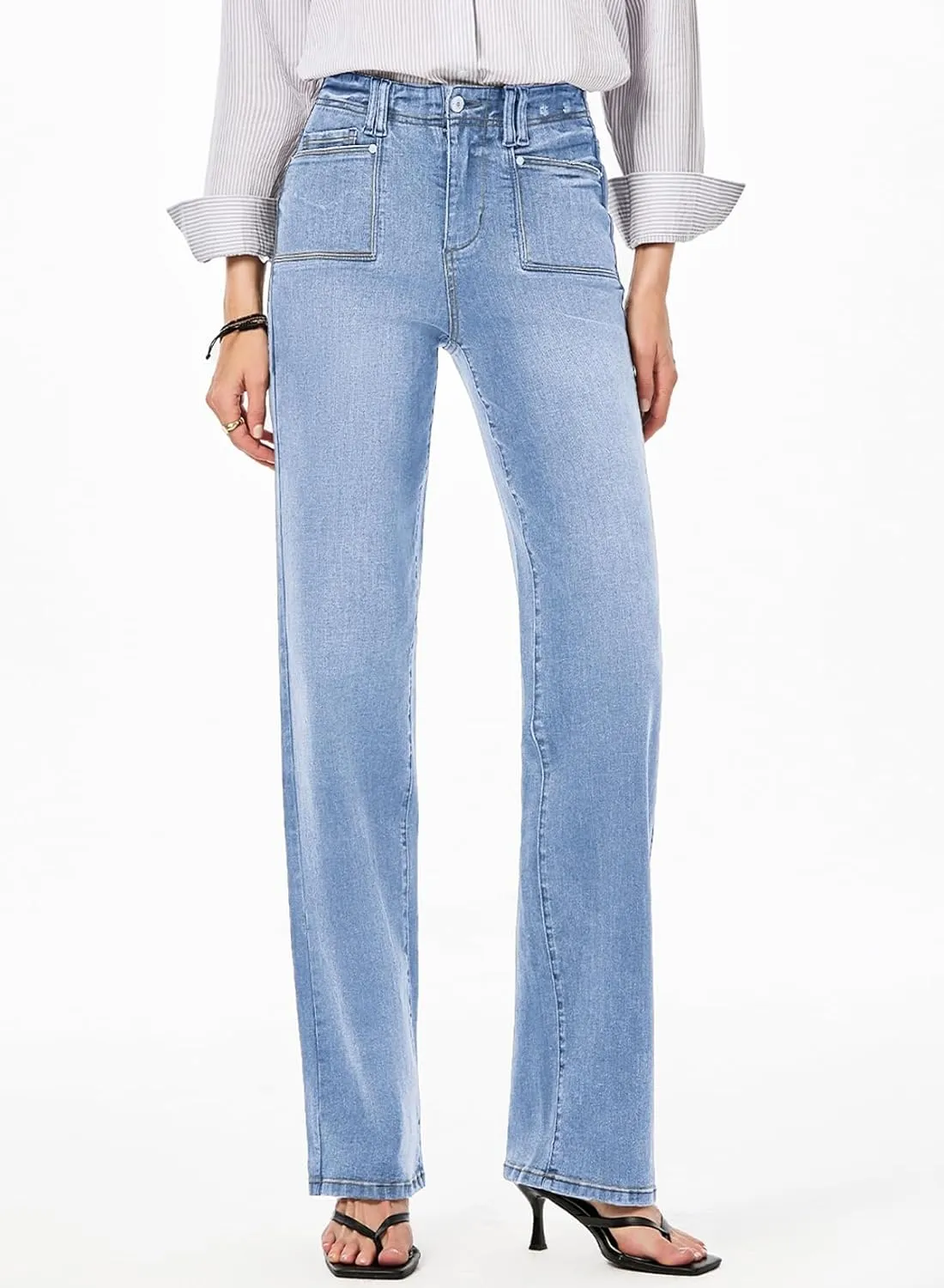 Astylish Womens Wide Leg Jeans High Waisted Stretchy Buttoned Denim Pants Trendy 2025 with Pocket