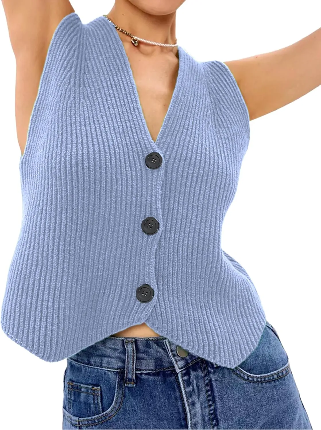 Athlisan Womens Casual V Neck Sweater Vest Sleeveless Button Down Knit Cardigan Vest Tank Tops