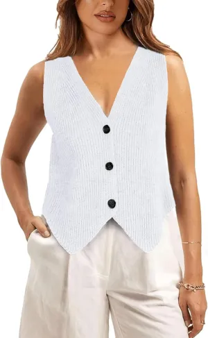 Athlisan Womens Casual V Neck Sweater Vest Sleeveless Button Down Knit Cardigan Vest Tank Tops