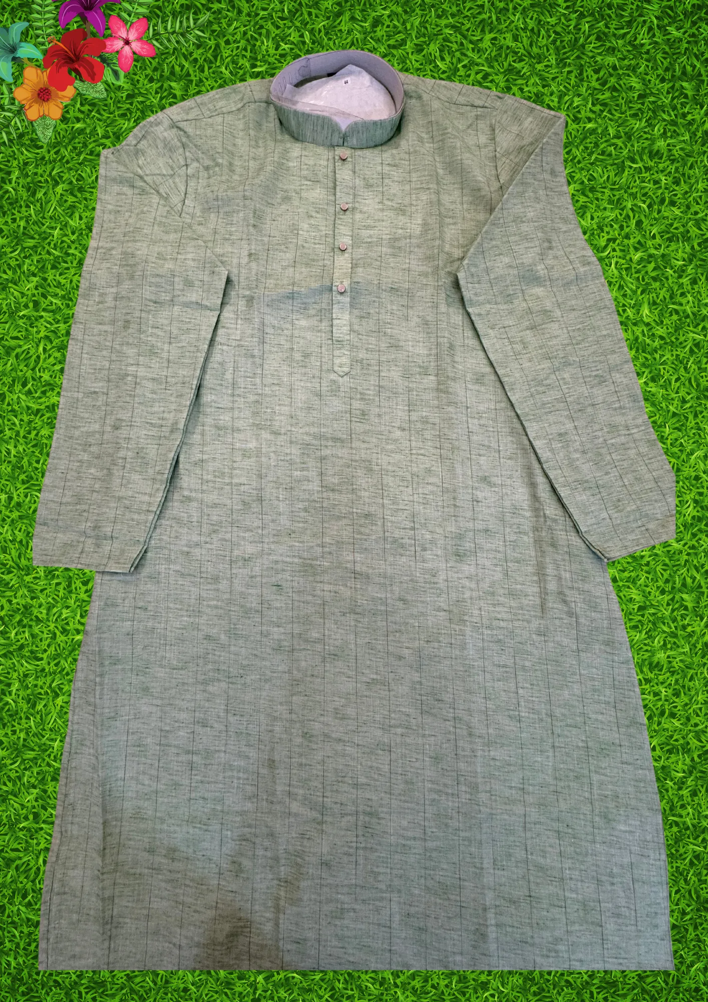 Attractive Light Green Colored Self Multi Color Vertical Striped Pattern Kurta For Men
