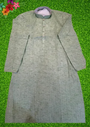 Attractive Light Green Colored Self Multi Color Vertical Striped Pattern Kurta For Men