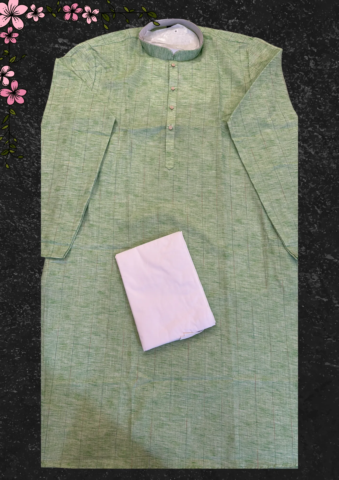 Attractive Light Green Colored Self Multi Color Vertical Striped Pattern Kurta For Men