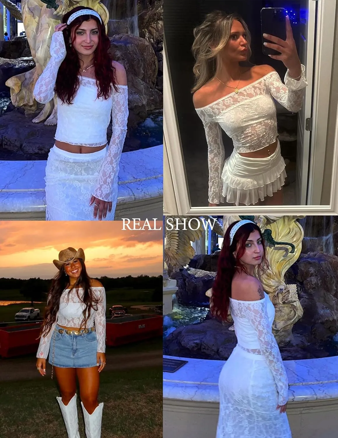 Avidlove Lace Long Sleeve Tops for Women Y2k Off The Shoulder Tops Sexy Sheer Bell Sleeve Going Out Tops