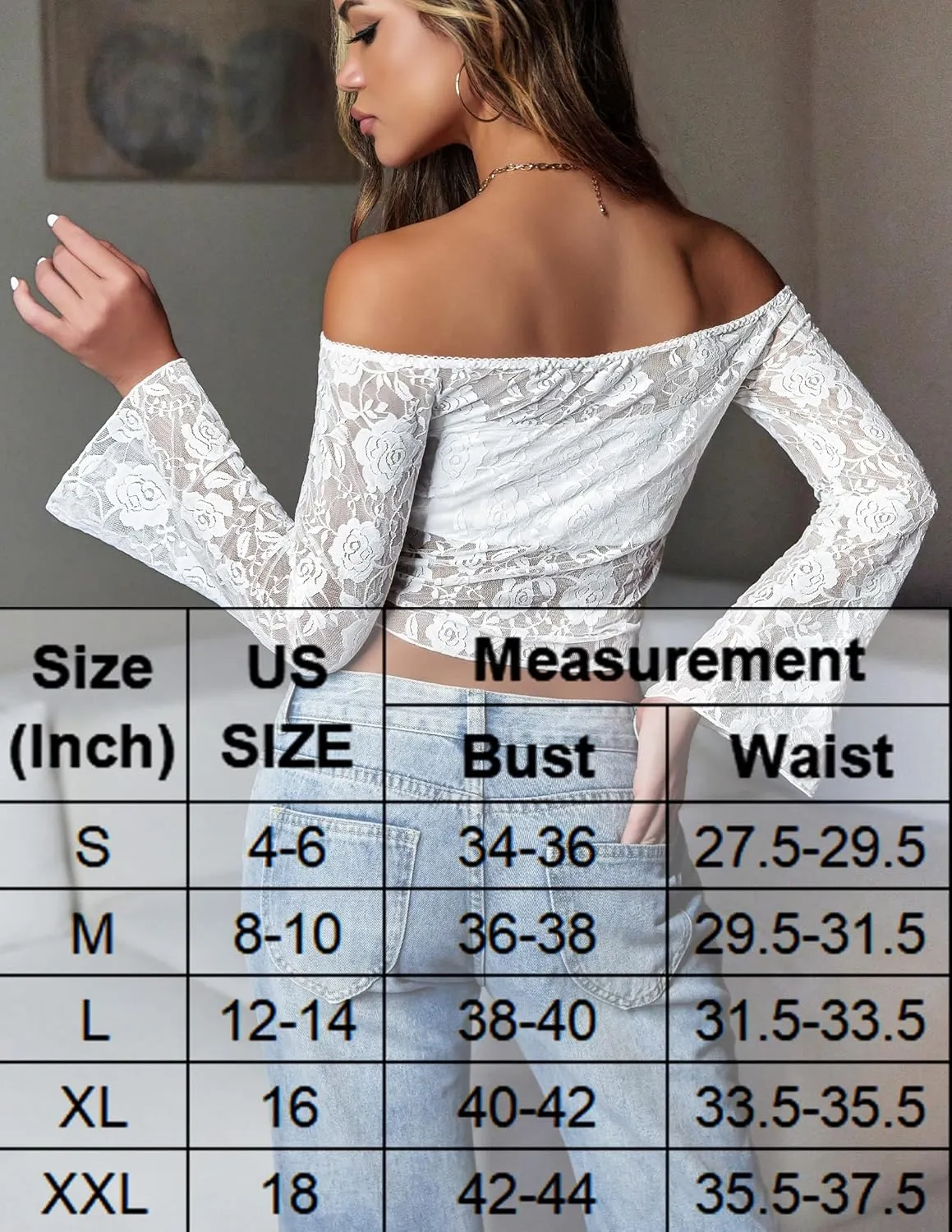 Avidlove Lace Long Sleeve Tops for Women Y2k Off The Shoulder Tops Sexy Sheer Bell Sleeve Going Out Tops