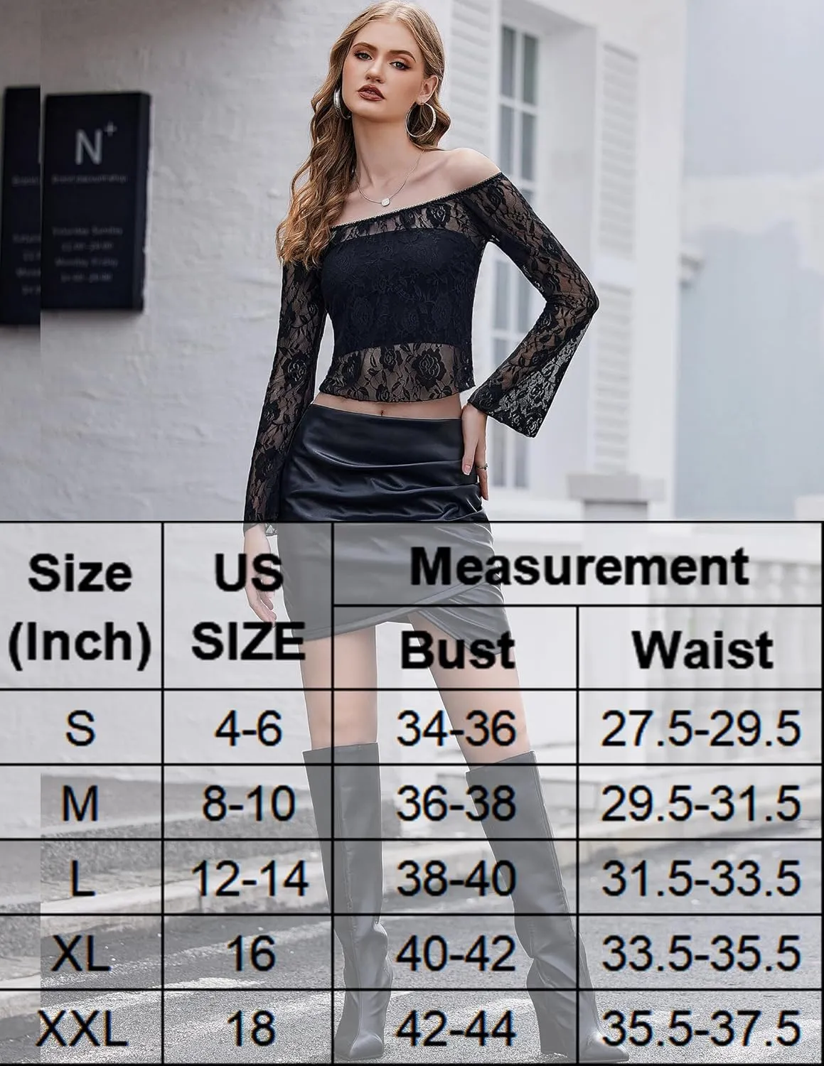 Avidlove Lace Long Sleeve Tops for Women Y2k Off The Shoulder Tops Sexy Sheer Bell Sleeve Going Out Tops