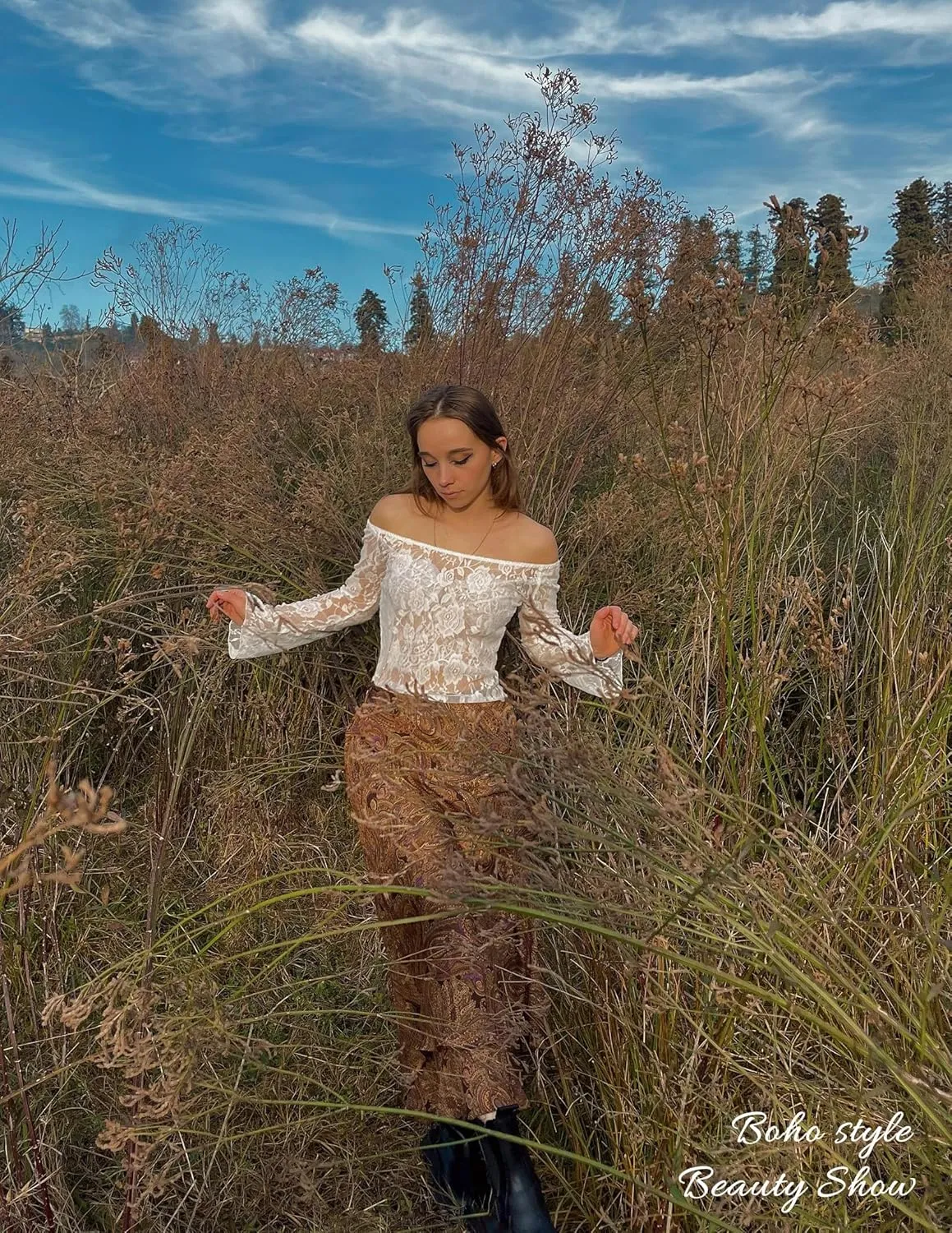 Avidlove Lace Long Sleeve Tops for Women Y2k Off The Shoulder Tops Sexy Sheer Bell Sleeve Going Out Tops