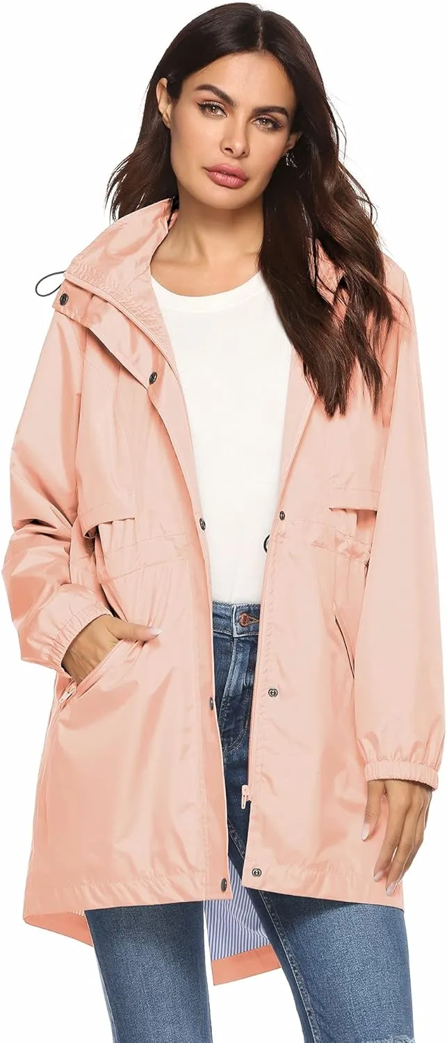 Avoogue Womens Raincoats Waterproof Cinch Waist Breathable All Weather Jacket Long
