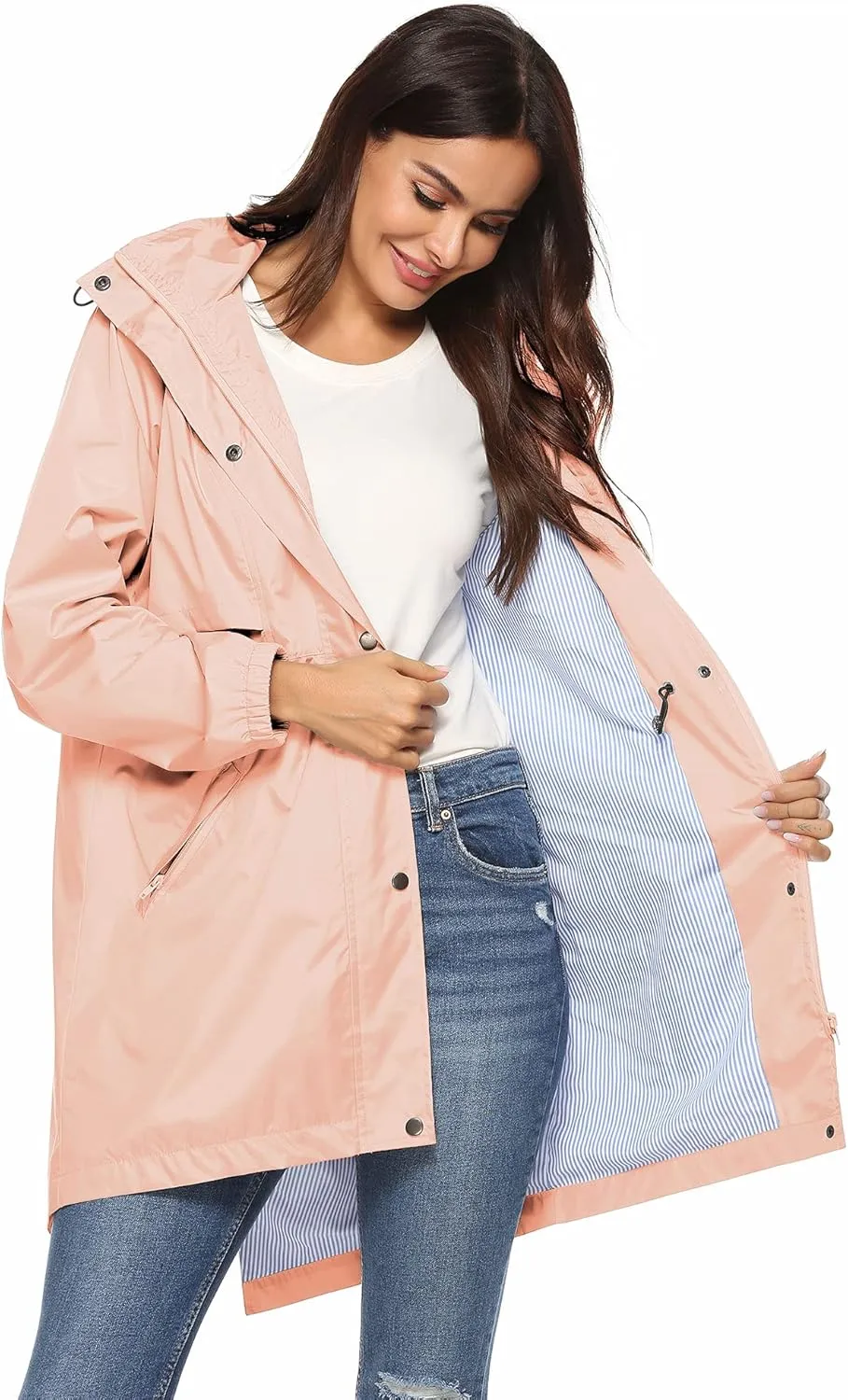Avoogue Womens Raincoats Waterproof Cinch Waist Breathable All Weather Jacket Long