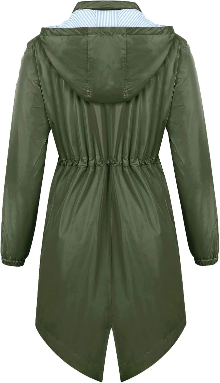 Avoogue Womens Raincoats Waterproof Cinch Waist Breathable All Weather Jacket Long