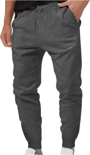 Aymnlox Mens Lightweight Hiking Pants Trendy Casual Slim Fit Cotton Sweatpants Drawstring Elastic Tapered Pants with Pockets