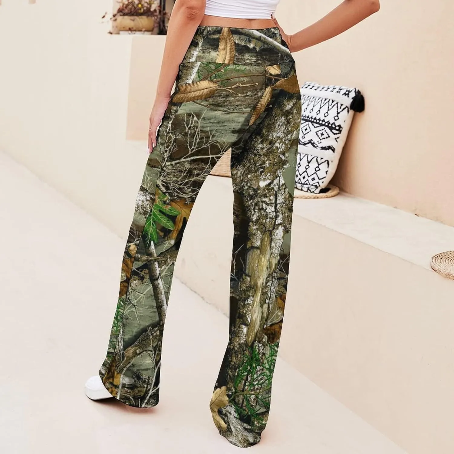 Bagea-Ka Autumn Hunting Tree Camo Pattern Women Yoga Pants Straight Wide Leg Pants Drawstring Casual Loose Sweatpants