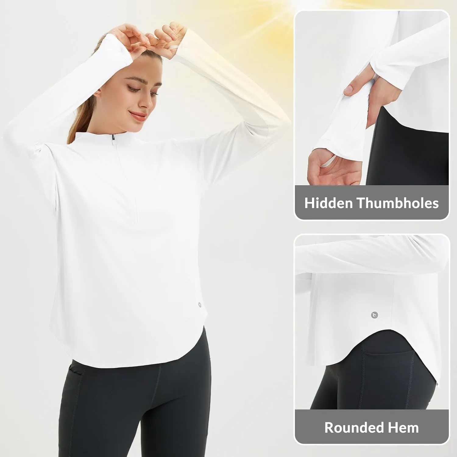 baleaf Women's Sun Shirts UPF50  Half 1/4 Zip Shirt Rash Guard Long Sleeves SPF Lightweight Clothing UV Protection Hiking Top