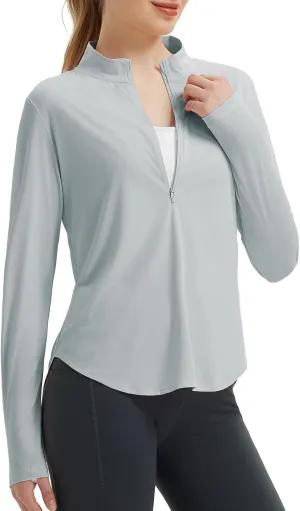 baleaf Women's Sun Shirts UPF50  Half 1/4 Zip Shirt Rash Guard Long Sleeves SPF Lightweight Clothing UV Protection Hiking Top