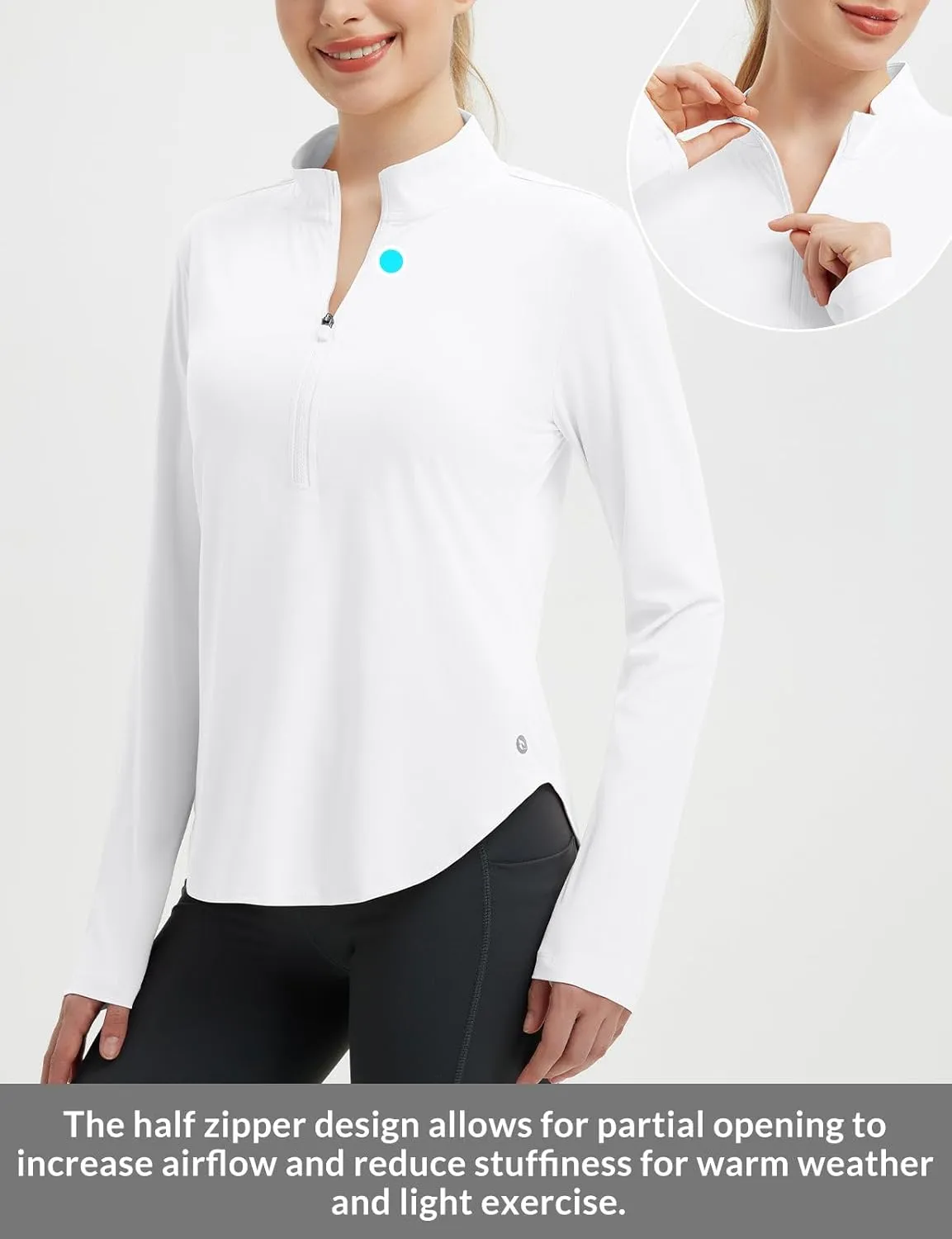baleaf Women's Sun Shirts UPF50  Half 1/4 Zip Shirt Rash Guard Long Sleeves SPF Lightweight Clothing UV Protection Hiking Top