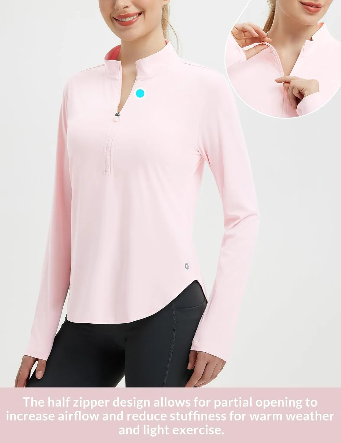 baleaf Women's Sun Shirts UPF50  Half 1/4 Zip Shirt Rash Guard Long Sleeves SPF Lightweight Clothing UV Protection Hiking Top