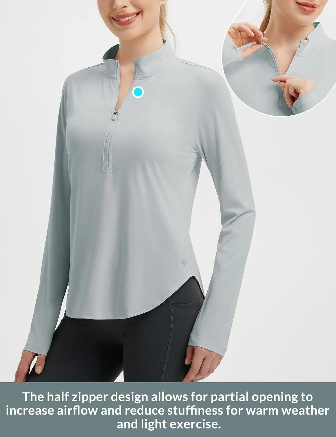 baleaf Women's Sun Shirts UPF50  Half 1/4 Zip Shirt Rash Guard Long Sleeves SPF Lightweight Clothing UV Protection Hiking Top