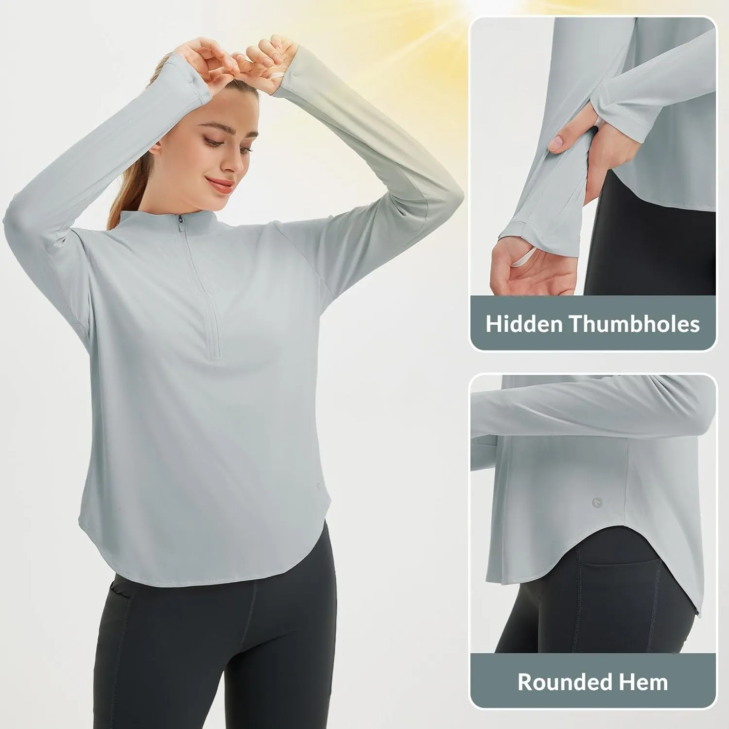 baleaf Women's Sun Shirts UPF50  Half 1/4 Zip Shirt Rash Guard Long Sleeves SPF Lightweight Clothing UV Protection Hiking Top