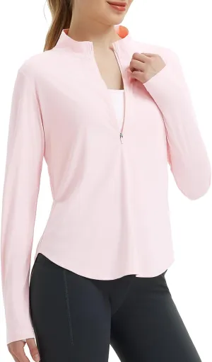 baleaf Women's Sun Shirts UPF50  Half 1/4 Zip Shirt Rash Guard Long Sleeves SPF Lightweight Clothing UV Protection Hiking Top
