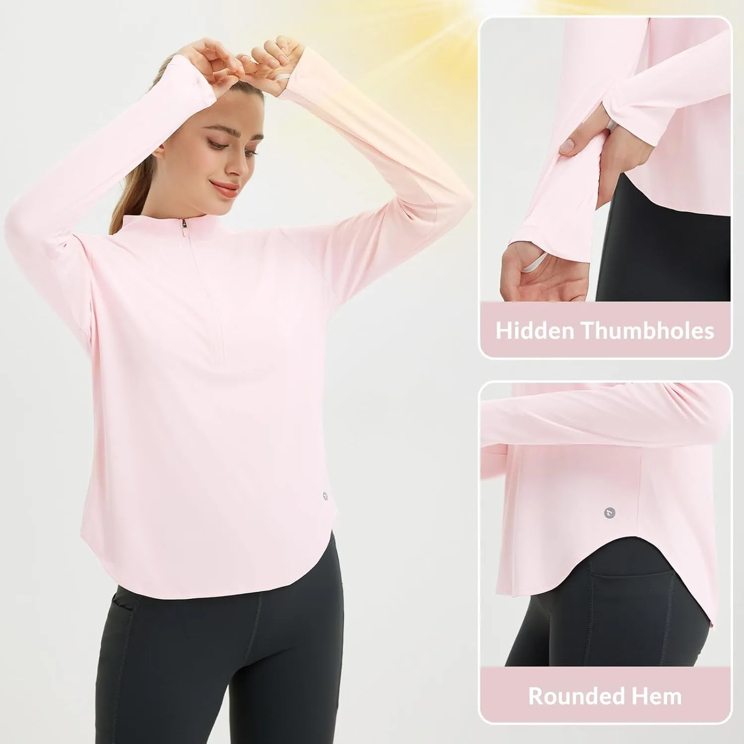 baleaf Women's Sun Shirts UPF50  Half 1/4 Zip Shirt Rash Guard Long Sleeves SPF Lightweight Clothing UV Protection Hiking Top