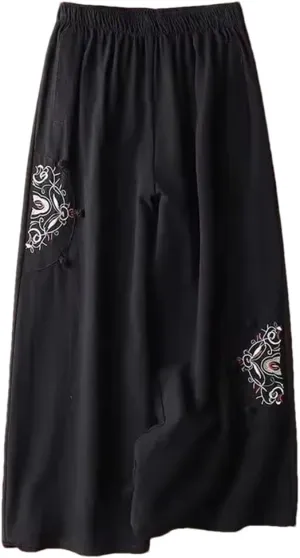 Bciopll 2025 Summer Women Thin Casual Pants Ladies Cotton Linen Pantalons Retro Embroidery Wide Leg Trousers