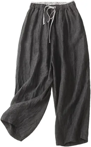 Bciopll Women Cotton Linen Harem Pants Summer Thin Lace Up Elastic Waist Ankle-Length Trousers