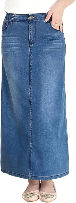 BestGirl Long Denim Skirts for Women High Waist A line Jean Maxi Skirt with Pockets