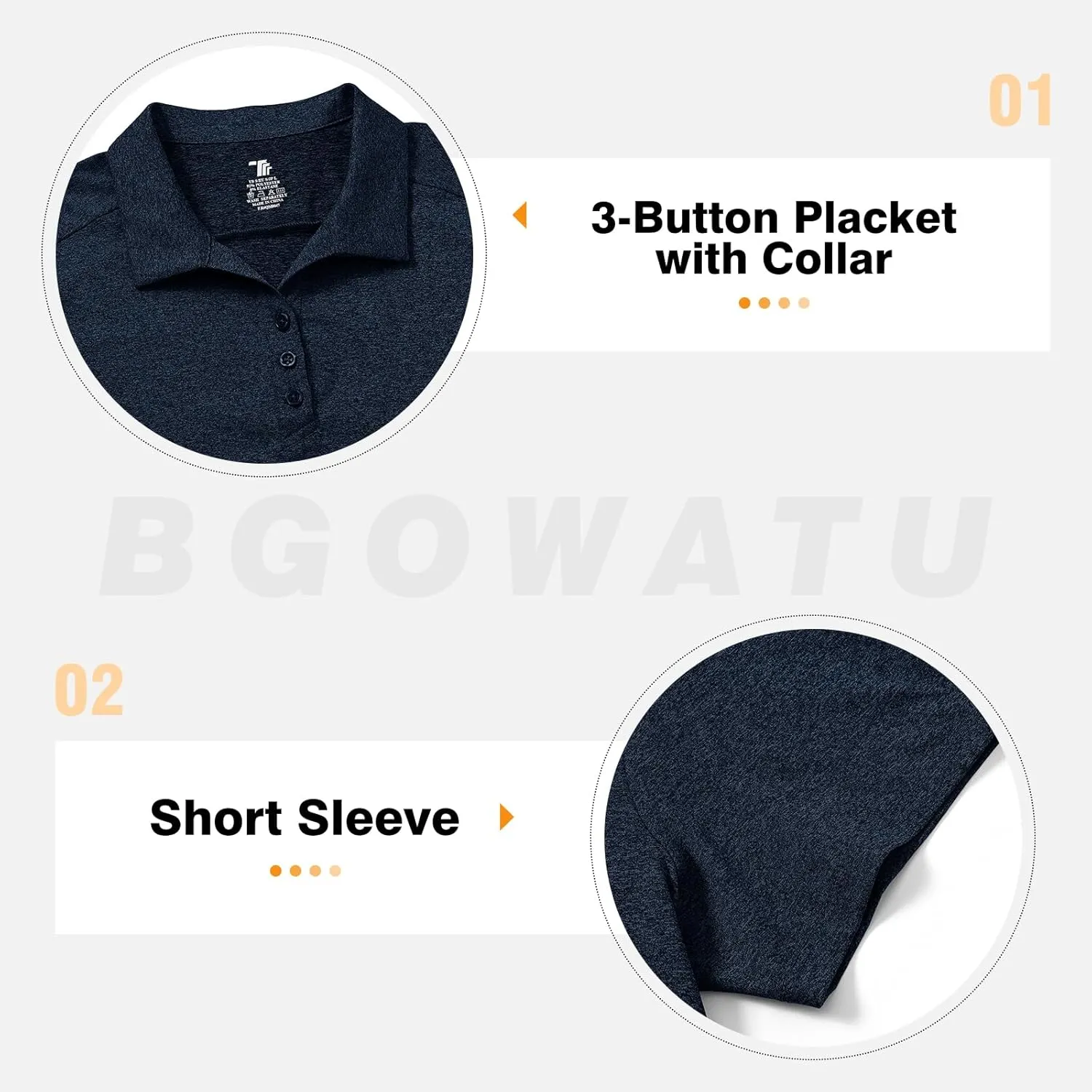 BGOWATU Women's Polo Shirts Golf Tennis Shirts Short Sleeve 3 Buttons Collared Casual Top UV Sun Protection Dry Fit