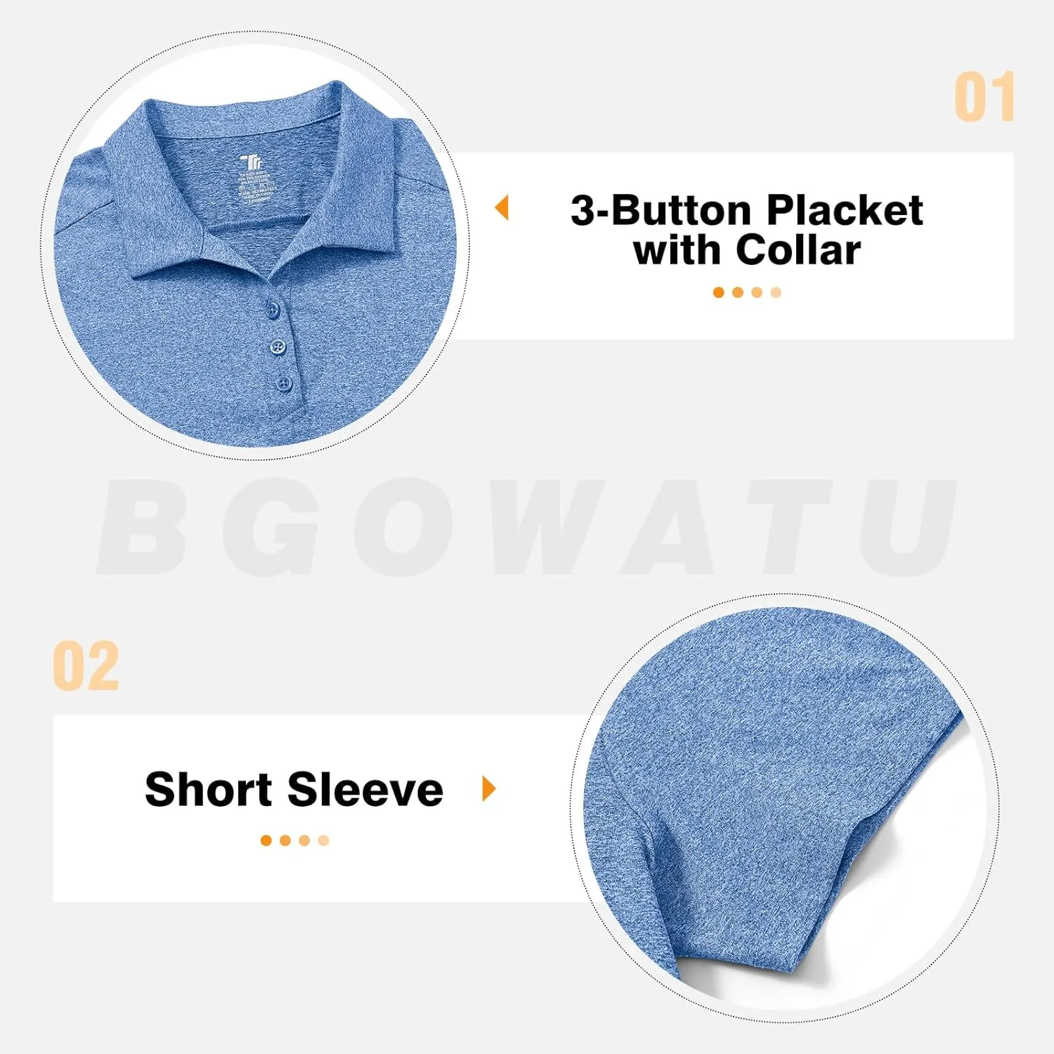 BGOWATU Women's Polo Shirts Golf Tennis Shirts Short Sleeve 3 Buttons Collared Casual Top UV Sun Protection Dry Fit