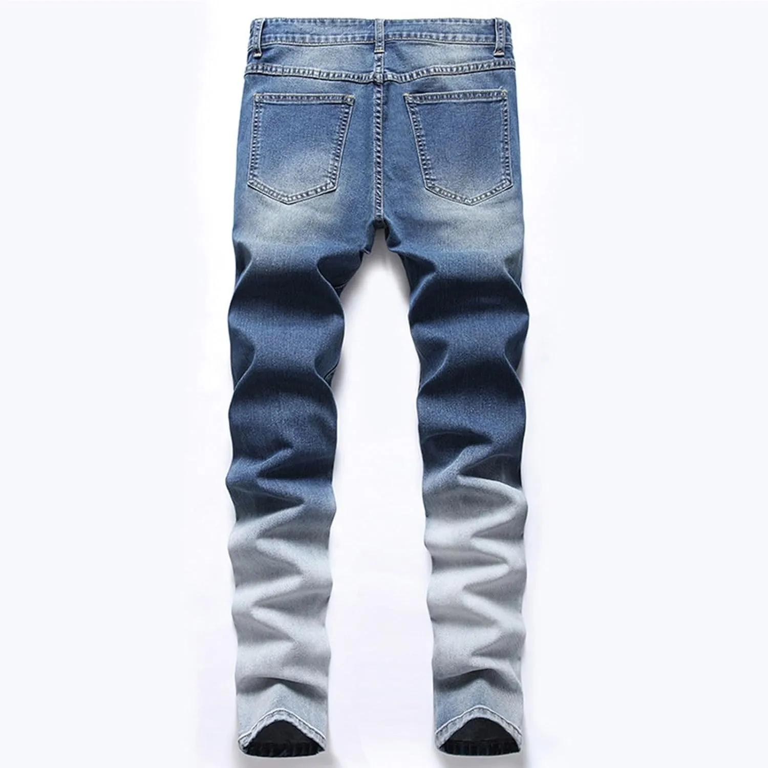 Bidobibo Jeans for Men Straight Fit Destroyed Distressed Taper Zipper Pants with Holesblack Men's Ripped Stretch Skinny Jeans