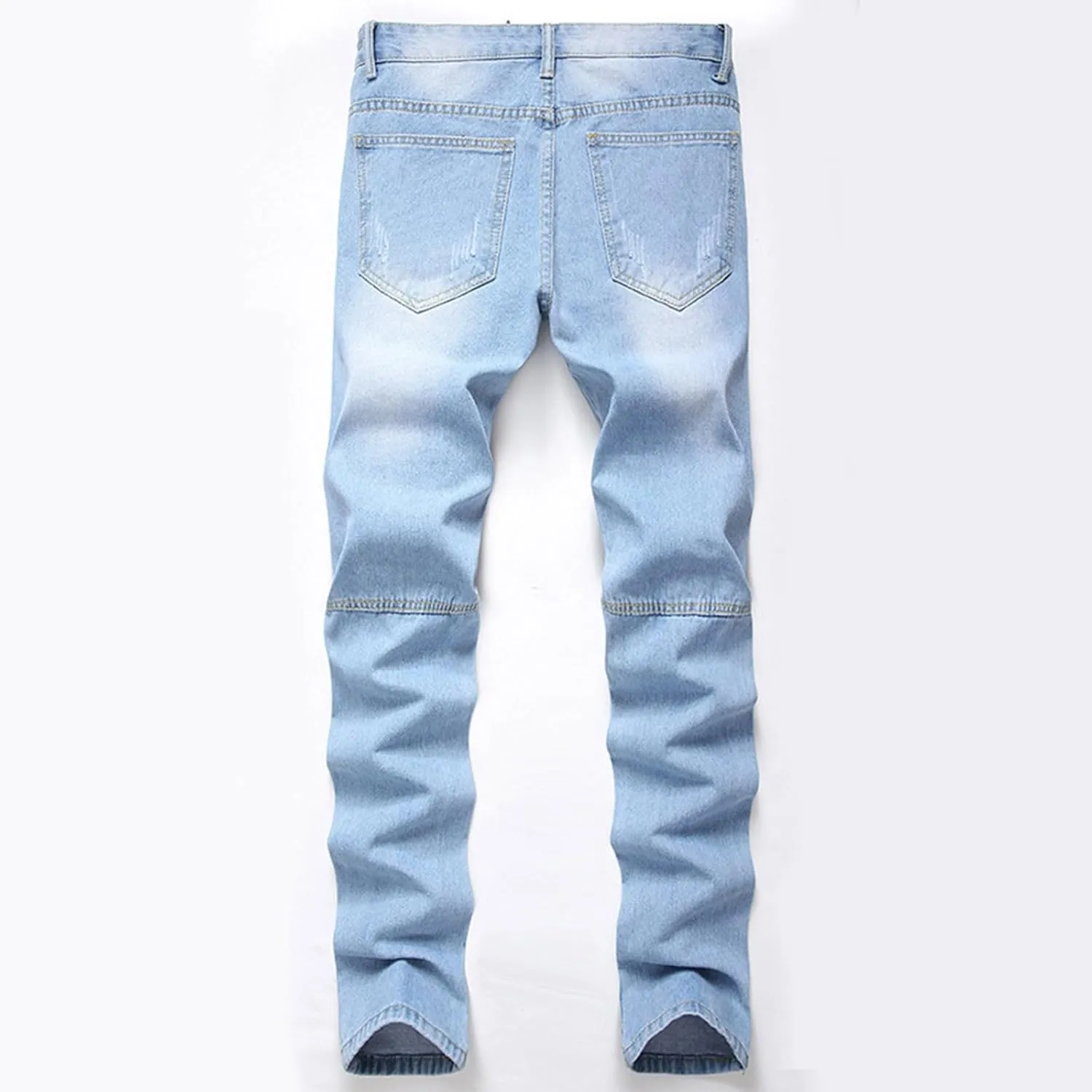 Bidobibo Jeans for Men Straight Fit Destroyed Distressed Taper Zipper Pants with Holesblack Men's Ripped Stretch Skinny Jeans