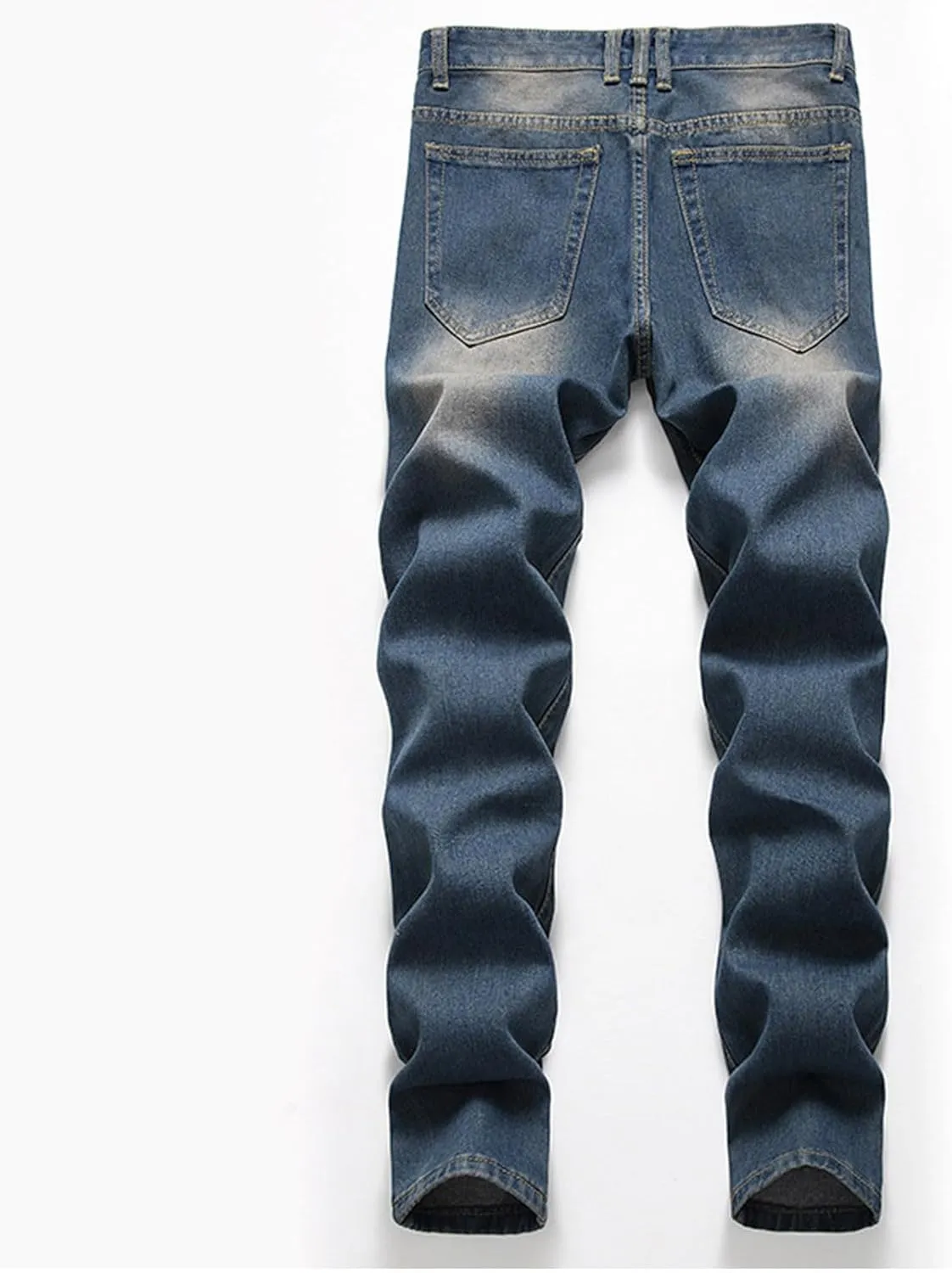 Bidobibo Jeans for Men Straight Fit Destroyed Distressed Taper Zipper Pants with Holesblack Men's Ripped Stretch Skinny Jeans