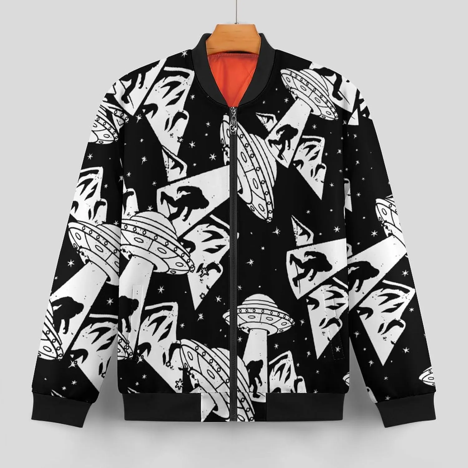 Bigfoot Aliens Men's Bomber Jacket Lightweight Windbreaker Fashion Spring Fall Coats Casual Jackets for Men