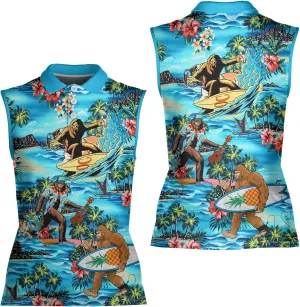 Bigfoot Polo Shirts for Men Women, Tropical Bigfoot Golf Shirts for Men, Funny Golf Polos for Men Women Summer Sports