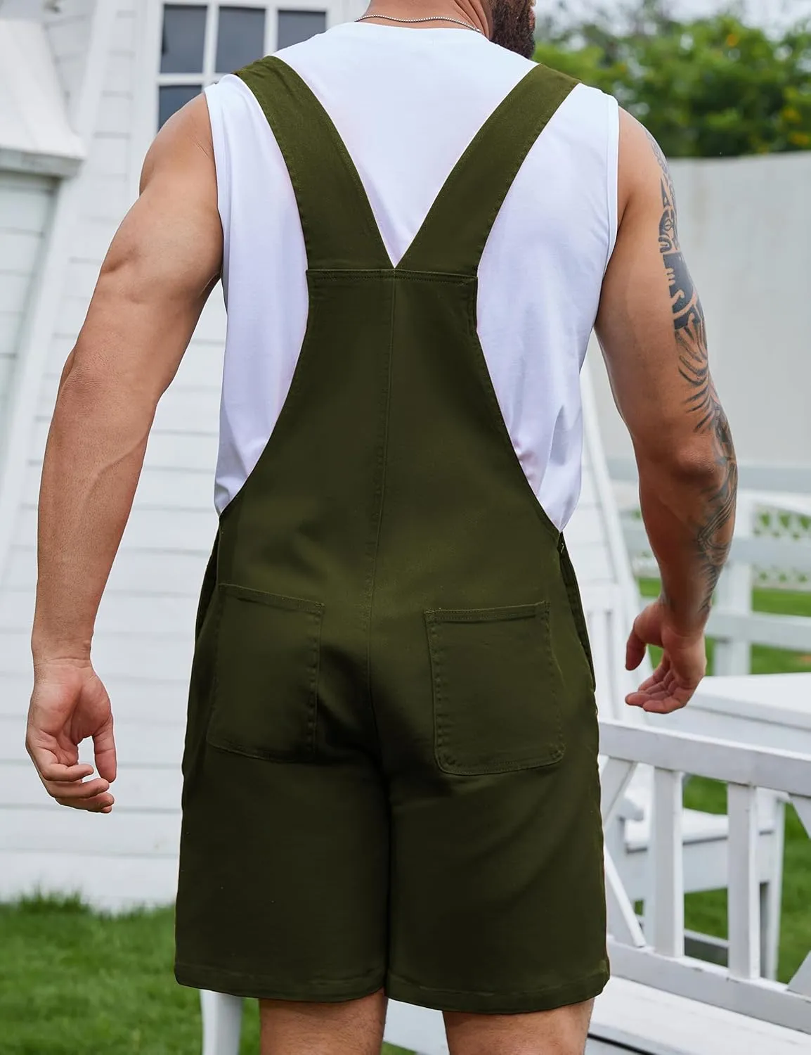 Bindefon Denim Overalls for Men Jean Shorts Jumpsuit Work Bibs Coveralls with Zipper