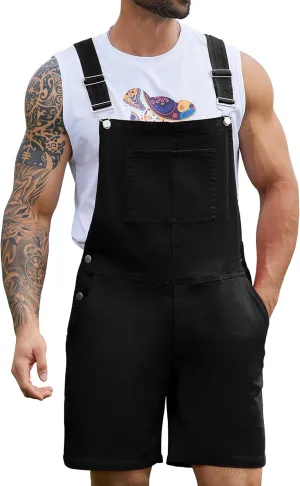 Bindefon Denim Overalls for Men Jean Shorts Jumpsuit Work Bibs Coveralls with Zipper