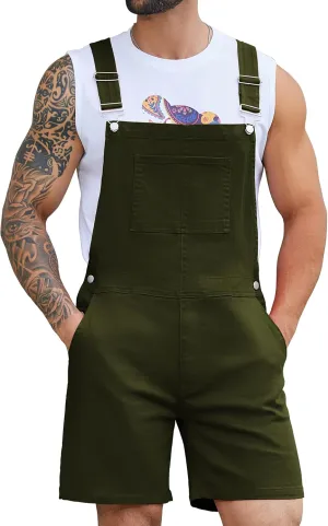 Bindefon Denim Overalls for Men Jean Shorts Jumpsuit Work Bibs Coveralls with Zipper