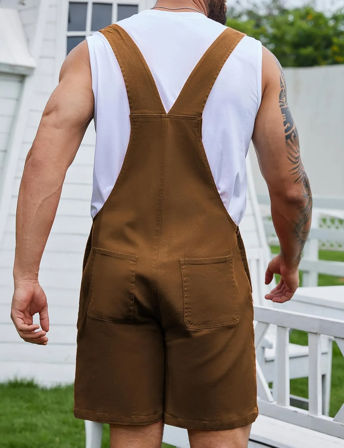 Bindefon Denim Overalls for Men Jean Shorts Jumpsuit Work Bibs Coveralls with Zipper