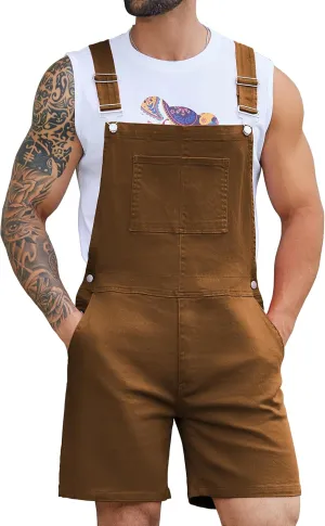 Bindefon Denim Overalls for Men Jean Shorts Jumpsuit Work Bibs Coveralls with Zipper