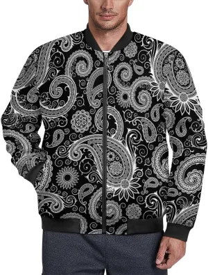 Black and White Paisley Pattern Men's Bomber Jacket Lightweight Windbreaker Fashion Spring Fall Coats Casual Jackets for Men