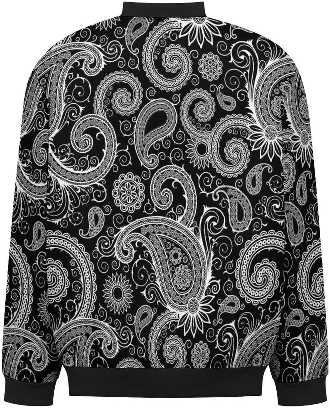 Black and White Paisley Pattern Men's Bomber Jacket Lightweight Windbreaker Fashion Spring Fall Coats Casual Jackets for Men
